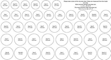 Ring Size Chart Ring Sizes Chart Printable Ring Size Chart Mens