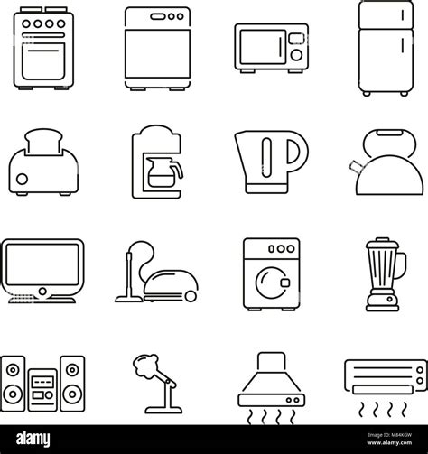 Household Appliances Or Electric Appliances Icons Thin Line Vector