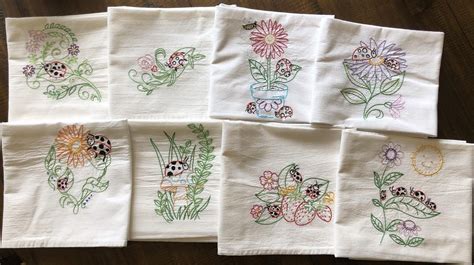 Set Of 7 Hand Embroidered Kitchen Towels With Beautiful Etsy In 2022