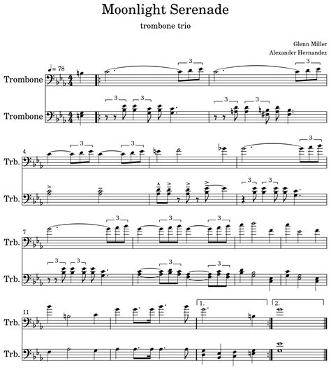 Moonlight Serenade Sheet Music For Trombone