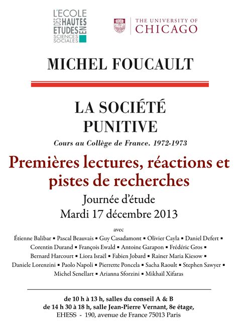 Journée Détude Autour De Michel Foucault La Société Punitive 2013