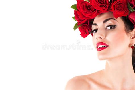 Beauty Fashion Model With Red Roses Stock Image Image Of Luxury