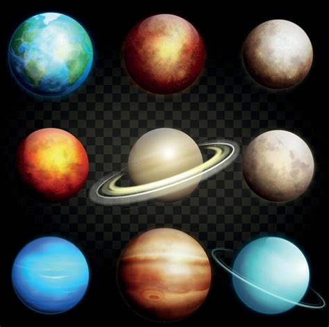 Planets Of The Solar System Set Of Realistic Planets Vector