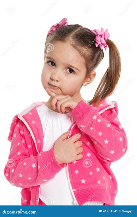 Thoughtful Preschool Girl In Pink Stock Image Image Of Think Indoor