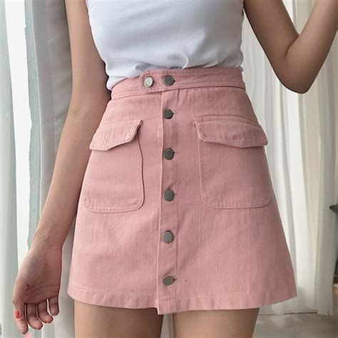 Exotao High Quality Front Button Denim Skirt High Waist Summer Fashion Female Mini Skirt A Line