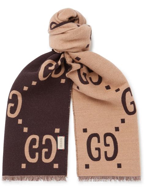 Gucci Fringed Logo Jacquard Brushed Wool And Silk Blend Scarf