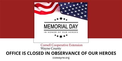 Cornell Cooperative Extension Closed In Observance Of Memorial Day