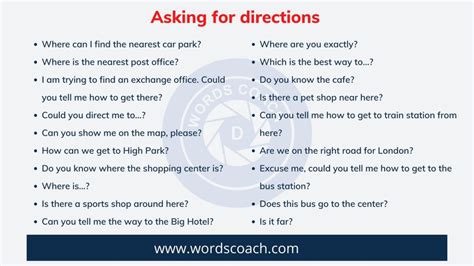 Phrases For Asking And Giving Direction In English Word Coach