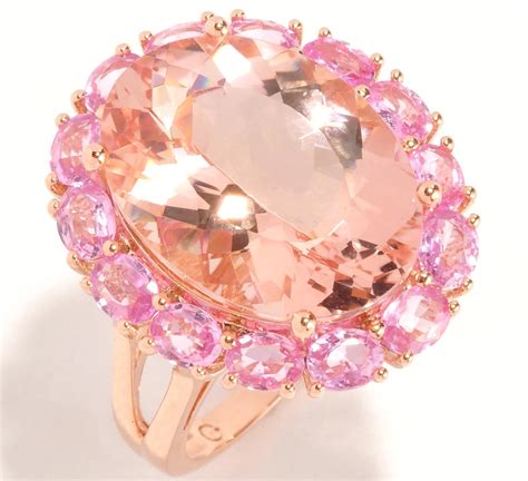 European Engagement Ring Large Oval Morganite Pink Sapphire Halo Rose