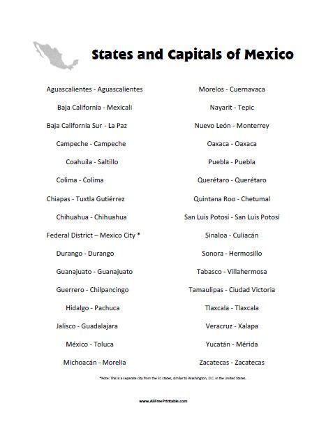 Below is a list of the largest cities in new mexico ranked by population. Free Printable States and Capitals of Mexico List | States ...
