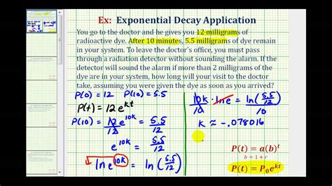 Exponential Decay Function App With Logs Y Ae Kt Radioactive Dye Youtube