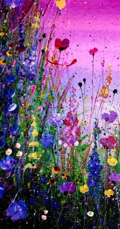 A Painting Of Colorful Flowers In The Grass