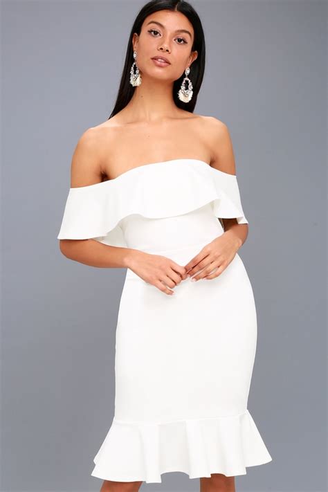 Sexy White Dress Bodycon Dress Off The Shoulder Dress Lulus