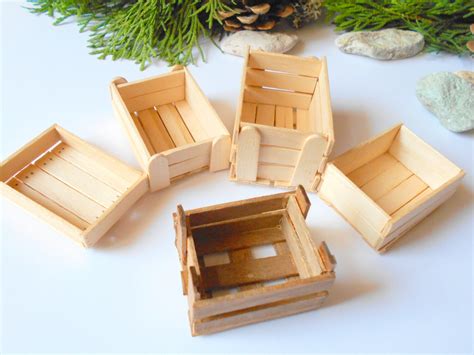 Set Of 5 Miniature Wooden Crates Plain Wood By Exiartsecocrafts