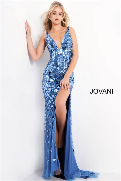Jovani 02479 Emerald High Slit V Neck Party Dress