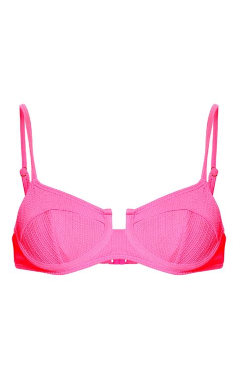 Neon Pink Underwired Crinkle Bikini Top Prettylittlething