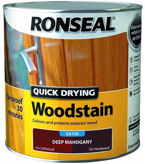 Ronseal Quick Drying Wood Stain Satin 750ml Deep Mahogany Varnish