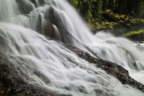 Forest Stream Running Over Rocks A Small Waterfall Stock Photo Image