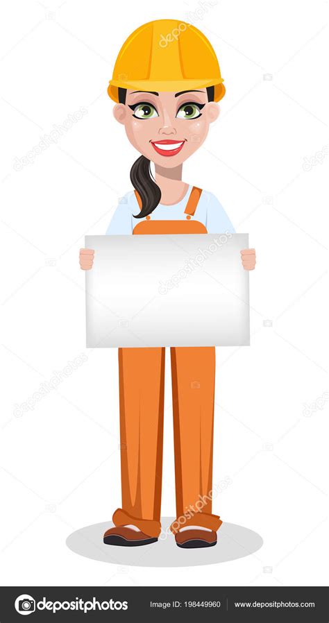 Hermosa Mujer Constructora Uniforme Personaje Dibujos Animados