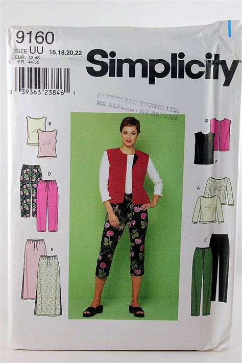simplicity 9160 misses capri pants pants vest and top etsy skirt patterns sewing knit top