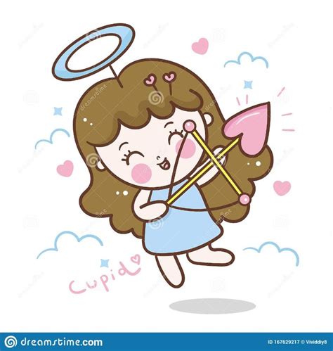A Cartoon Girl With An Angel On Her Head Holding A Pink Object In Her Hand