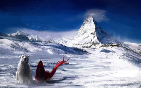 Polar Bears Cloaks Snow Fantasy Art Winter Mountains Artwork