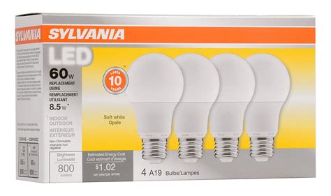 Sylvania 60w Equivalent Led Light Bulb A19 Lamp 4 Pack Soft White