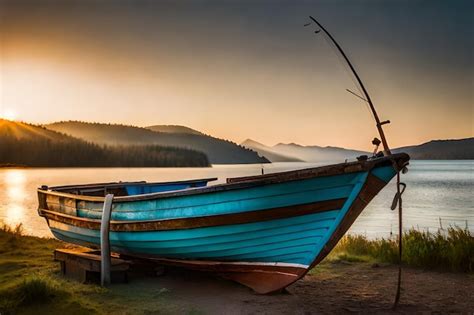 Premium Ai Image A Boat Is Tied Up On A Dock With A Sunset In The