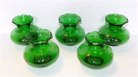 Anchor Hocking Glassware Bulb Vase Emerald Wedding Glass Dishes Vintage Green Flower Vases