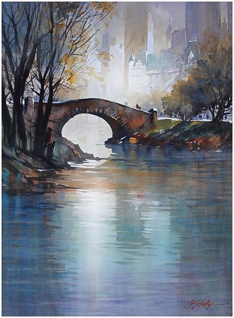 The Gapstow Bridge Nyc By Thomas W Schaller Watercolor ~ 30 Inches X