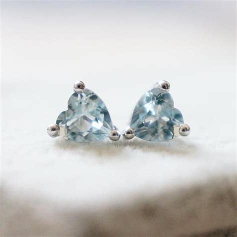 Heart Blue Aquamarine Stud Earrings In 18K White Gold Plated Sterling