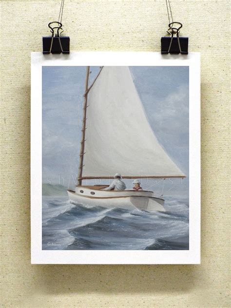 Catboat On The Waves Nautical Print Sailing Decor Available At 8x10