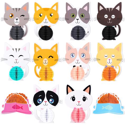 Buy Set Of 12 Cat Themed Honeycomb Centerpieces Cat Happy Birthday