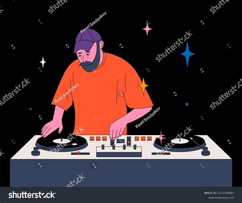 Vector Outline Illustration Dj Playing Mixing Stock Vector Royalty Free Shutterstock