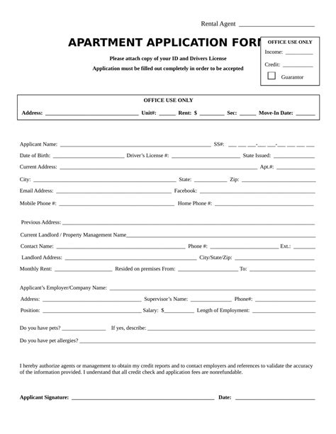 Apartment Application Form Fillable Pdf Printable Forms Free Online