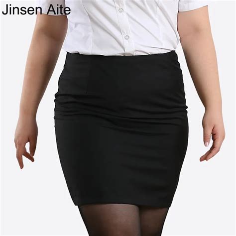 Jinsen Aite Plus Size Business Formal Women Skirt Black Elegant High Waist Mini Female Skirts
