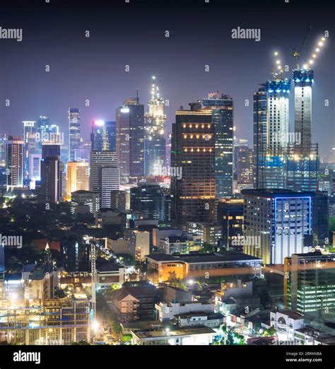 Jakarta City Skyline With Urban Skyscrapers At Night Jakarta
