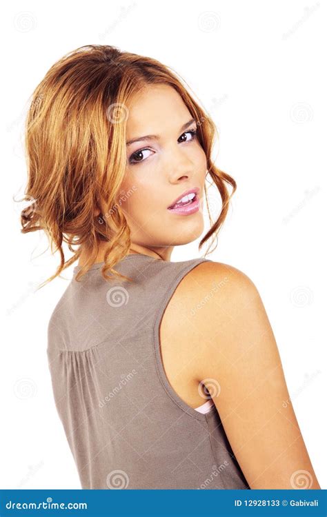 Fashion Model Over Shoulder Smiling Stock Image Image Of Attractive