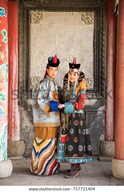 Young Mongolian Couple Traditional 13th Century Stock Photo 757721404