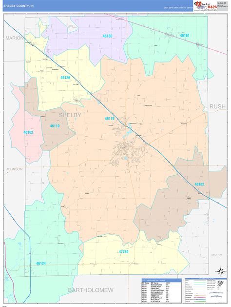 Shelby County In Wall Map Color Cast Style By Marketmaps