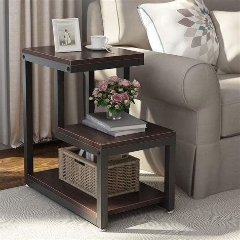 Rustic End Table 3 Tier Bed Side Table Night Stand With Storage Shelf