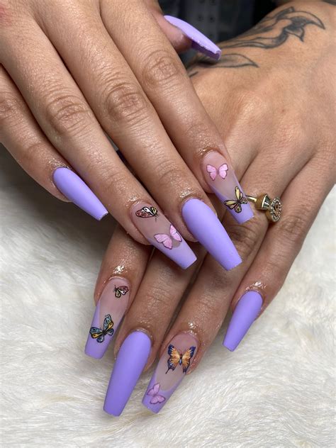 Matte Purple Butterfly Acrylic Nails in 2020 | Purple ...