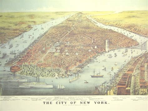 New York City In 1876 Map 3250 Birds Eye View Map Perspective Maps