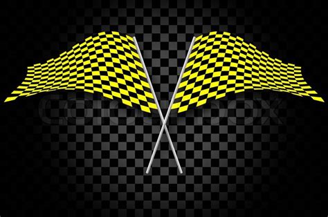 Yellow Checkered Flags On Black Checkered Background Stock Photo