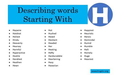 Describing Words That Start With H Engdic