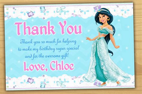 Princess Jasmine Thank You Card Disney Princess Thank You Etsy