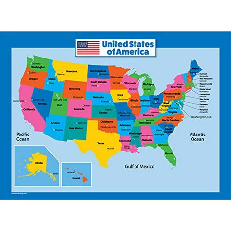 Usa Map For Kids Laminated United States Wall Chart Map 18 X 24