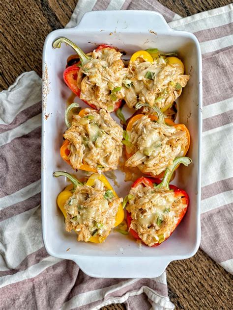 Creamy Chicken Stuffed Peppers Sweet Savory And Steph