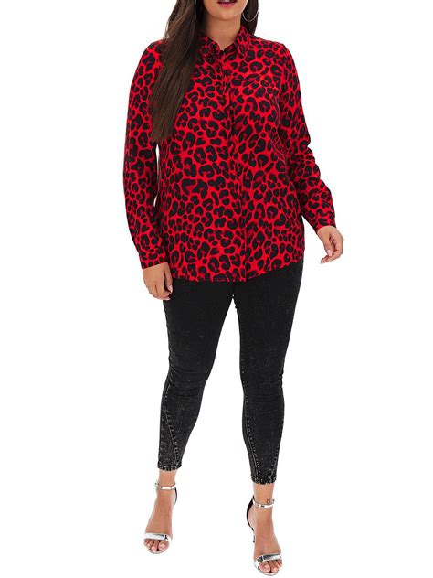 Capsule Capsule Red Leopard Print Dipped Hem Shirt Plus Size 26 To 28