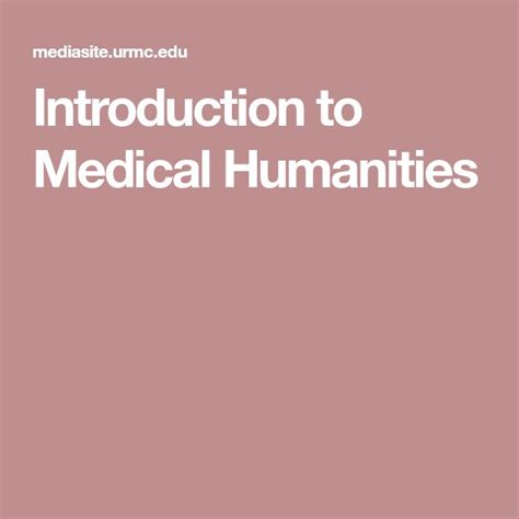 Introduction To Medical Humanities Medical Human Introduction